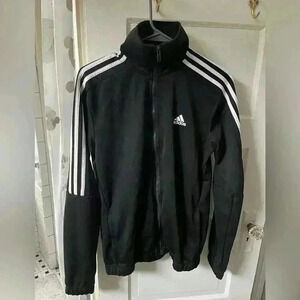 Adidas 3 stripes black full zip athletic jacket mens‎ size small